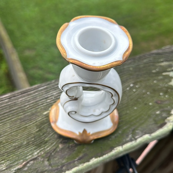 Weimar Candle Holder Porcelain Floral Gold Trim Germany Vintage - Picture 3 of 4